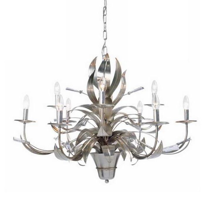 9 Lamp Silver Metal Chandelier with premium Elements