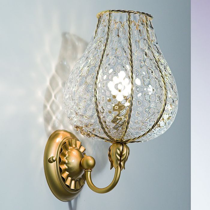 Clear baloton crystal and gold wall light