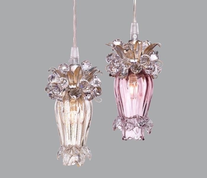 Clear or Pink Glass & Swarovski Elements Crystal Chandelier