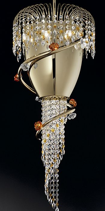 Divina gold pendant with premium crystals & Murano roses