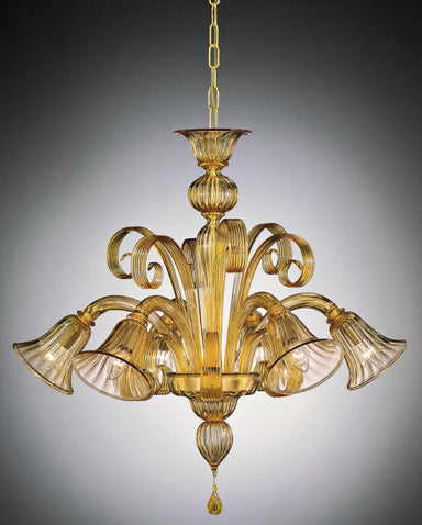 Amber glass six light Murano Chandelier