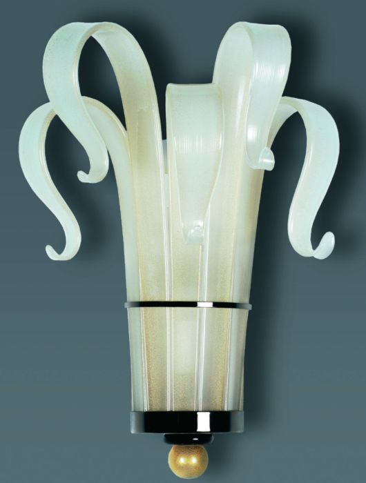 White, gold & black Murano glass art deco wall lamp