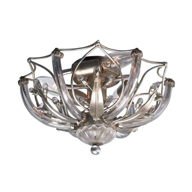 3 Lamp Modern Ceiling Light In Glass &  Silver Metal