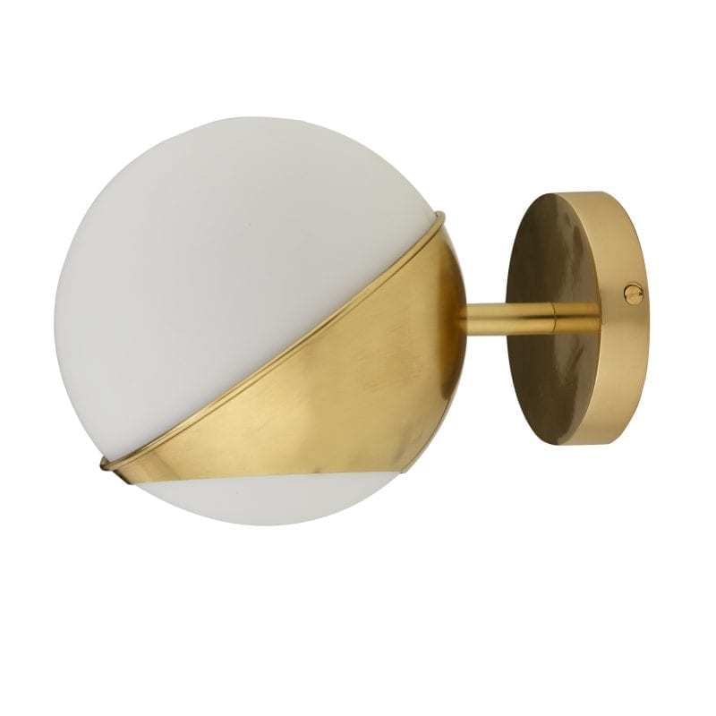 White Globe Wall Light With Brass Frame