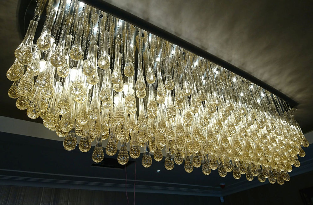 Bespoke 3.2 Metre Dining Room Chandelier With Murano Glass Teardrops