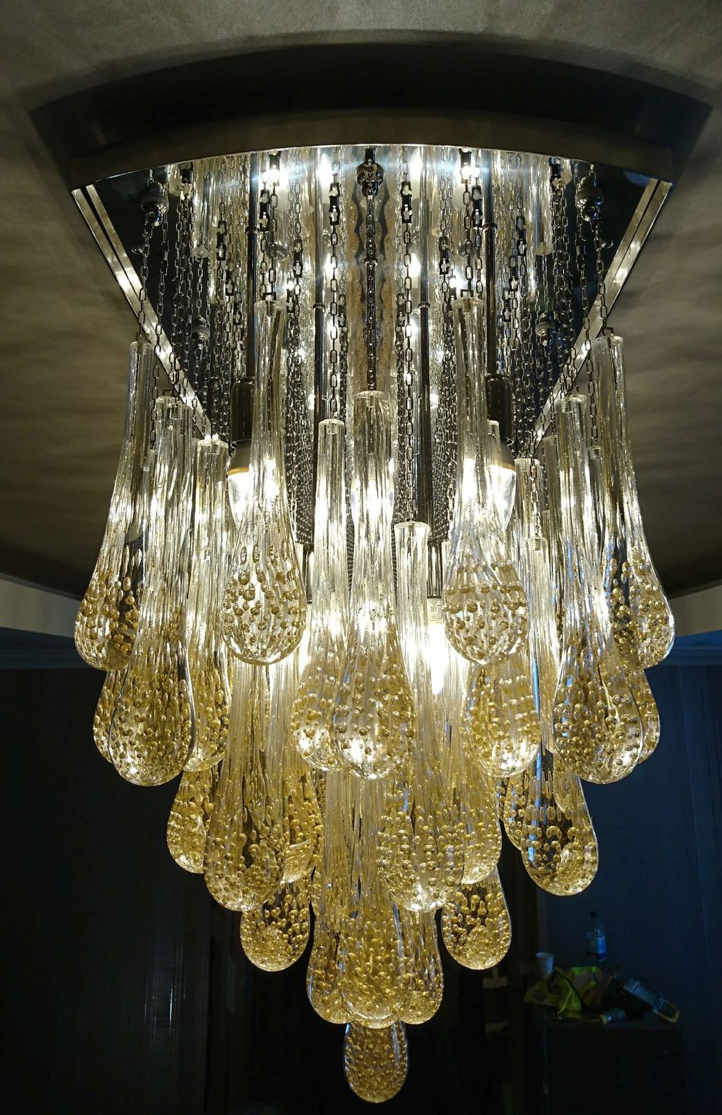 Bespoke 3.2 Metre Dining Room Chandelier With Murano Glass Teardrops