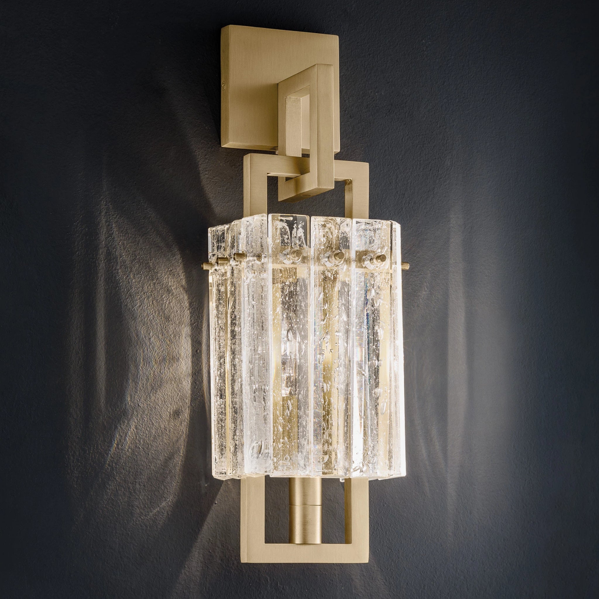 Modern Gold Wall Light with Glass Panels inspired by Rock Crystal