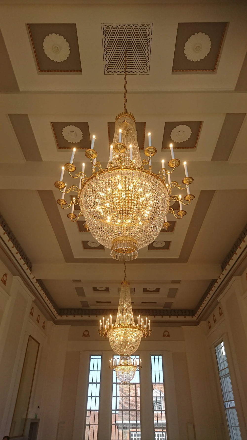 Large Asfour Crystal Empire Chandelier Trio - St. Albans Hall