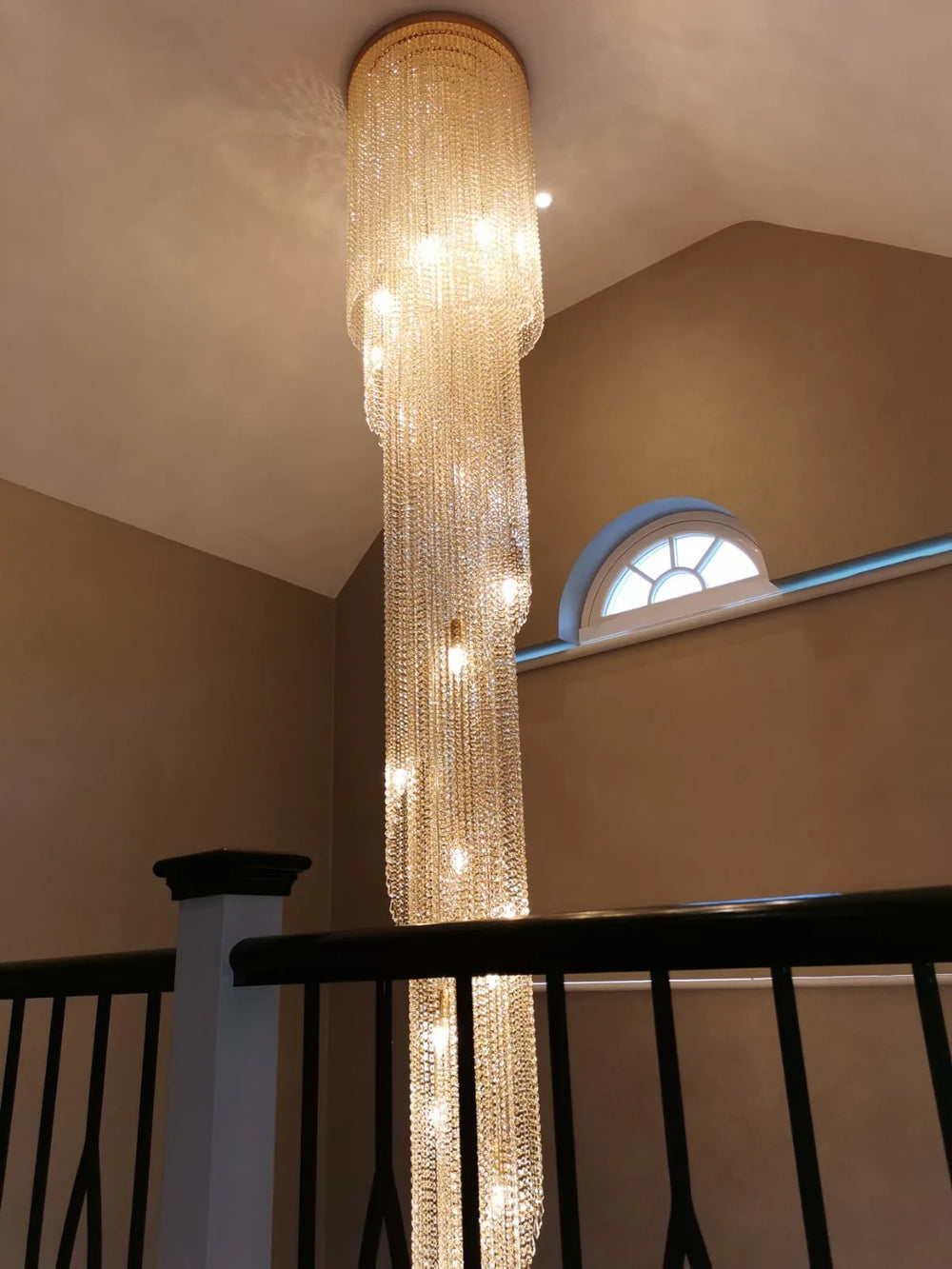 Long Stairwell Hallway Crystal Waterfall Chandelier In Asfour Crystal Stunning Twister Chandelier