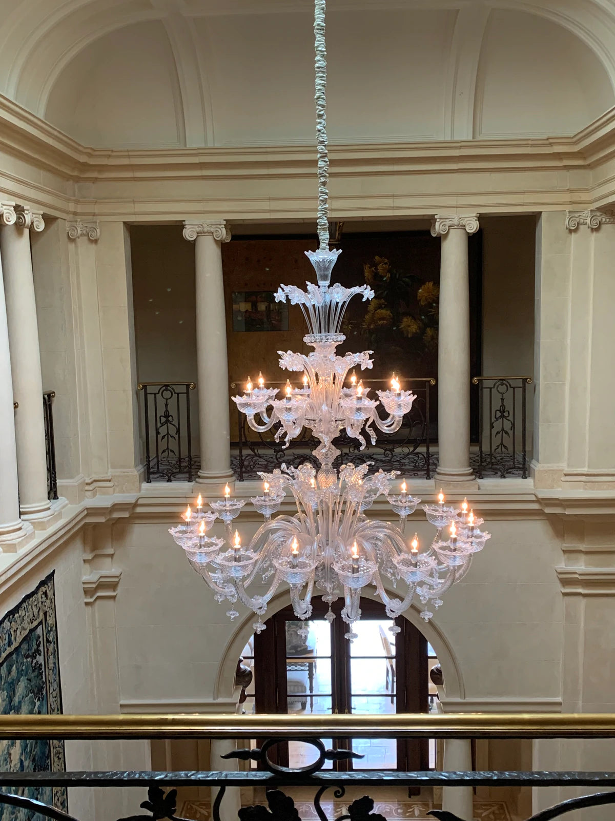 Two Tier Classic Pastoral Chandelier Clear Crystal Art Glass Flowers + Leaves