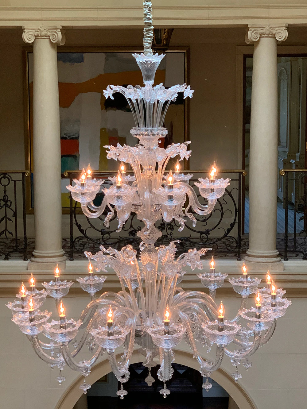Two Tier Classic Pastoral Chandelier Clear Crystal Art Glass Flowers + Leaves