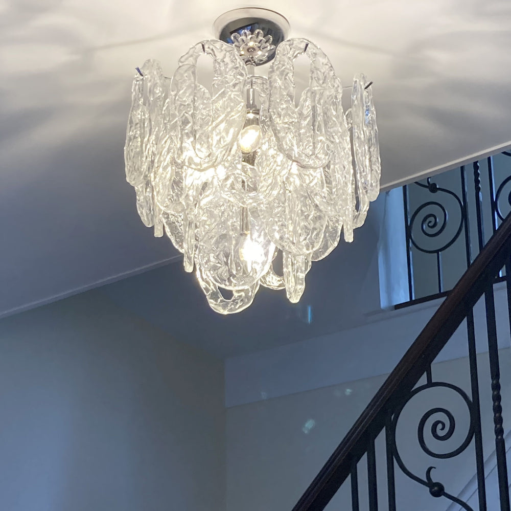 Ghiaccio Or Cracked Ice Glass Chandelier In Custom Sizes