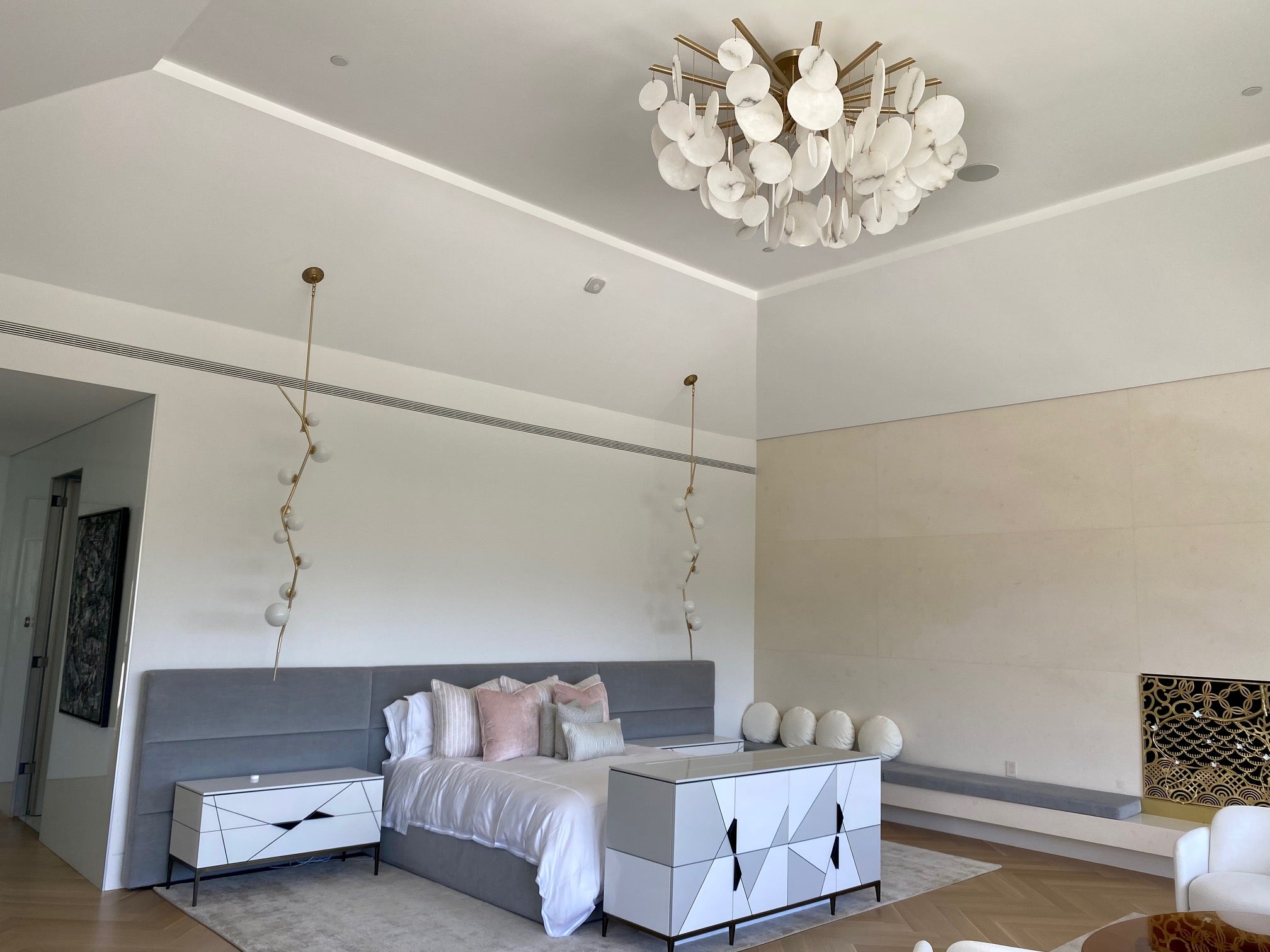 Italian White Alabaster Ceiling Chandelier