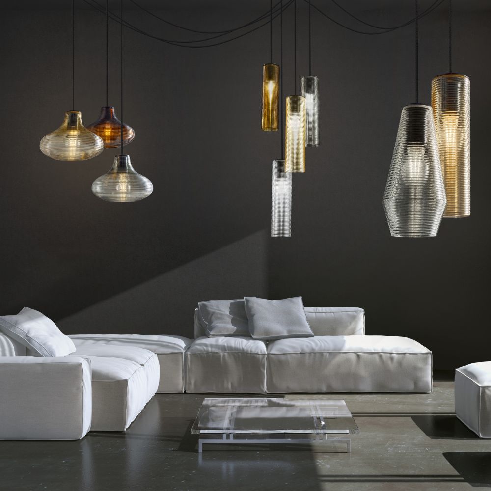 Retro Style Coloured Blown Glass Pendant | vintage style suspendent light | retro living area lighting | Italian design lighting | modular lighting