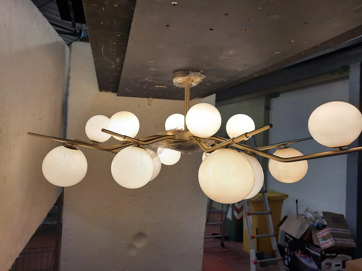 Mid-Century Styled Matching Ceiling Light With Pendant Lights Blown Glass