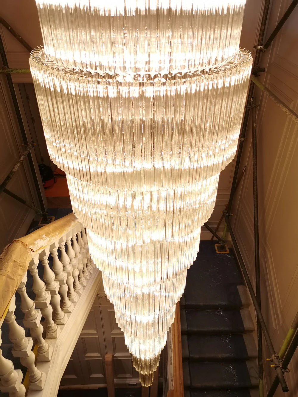 Custom Designed Stairwell Murano Glass Prism Chandelier