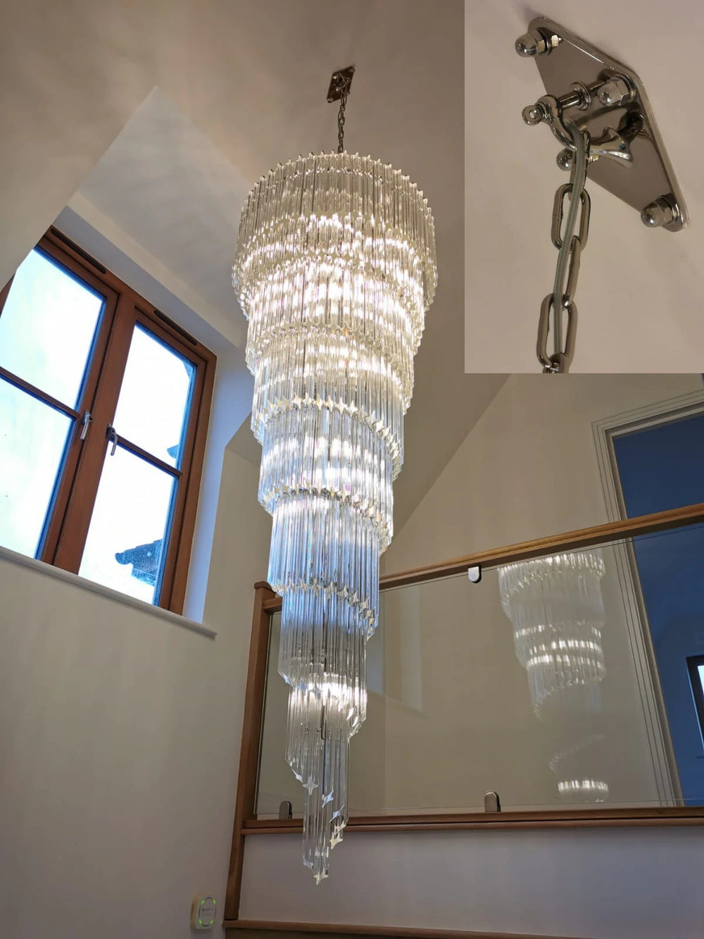 Heavy Chandelier Angle Ceiling Solution Stairwell Or Hallway Chandelier