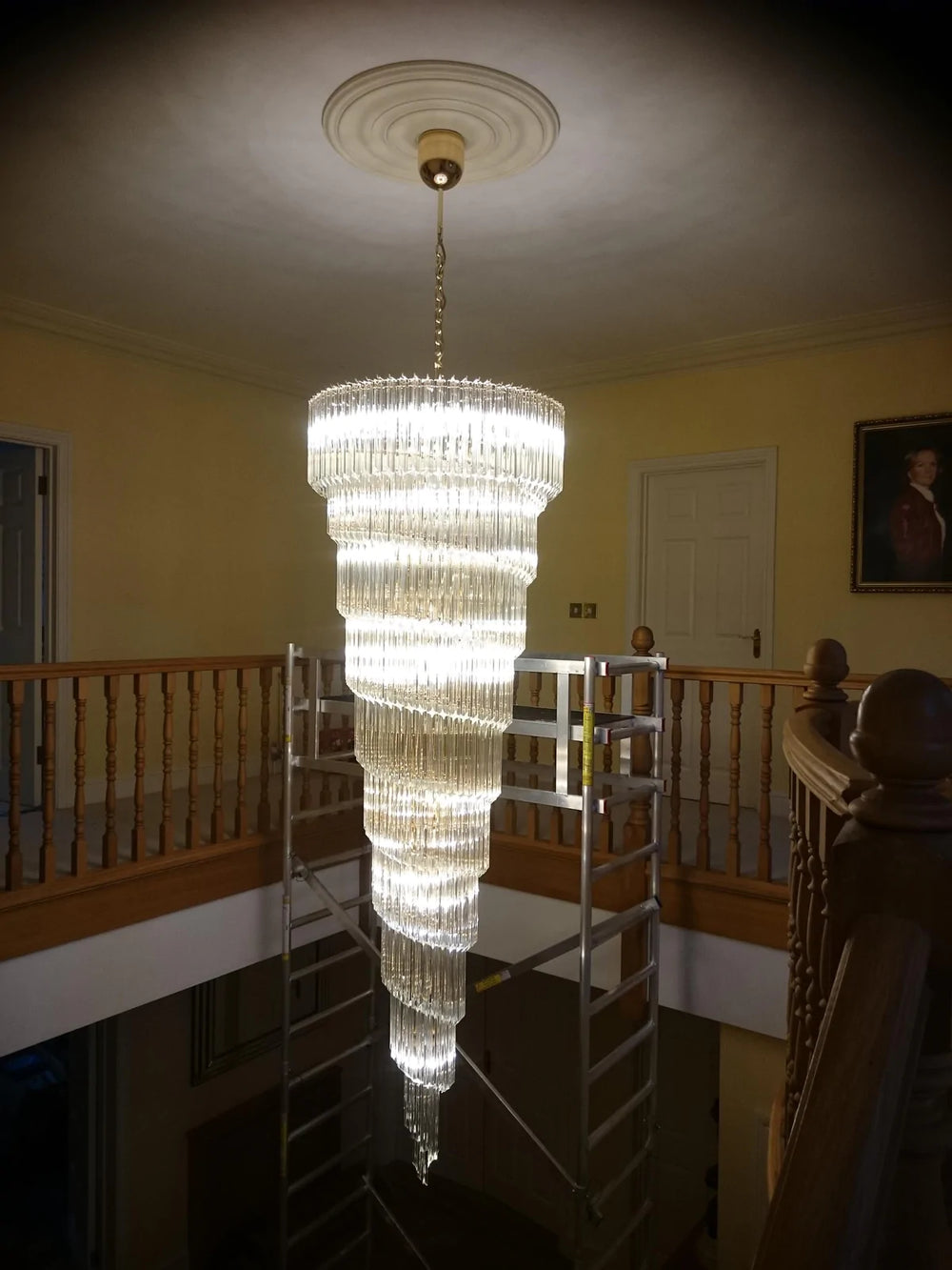 Trio Of Quadriedri Glass Prism Stairwell Spiral Chandeliers & More Bespoke Size Options