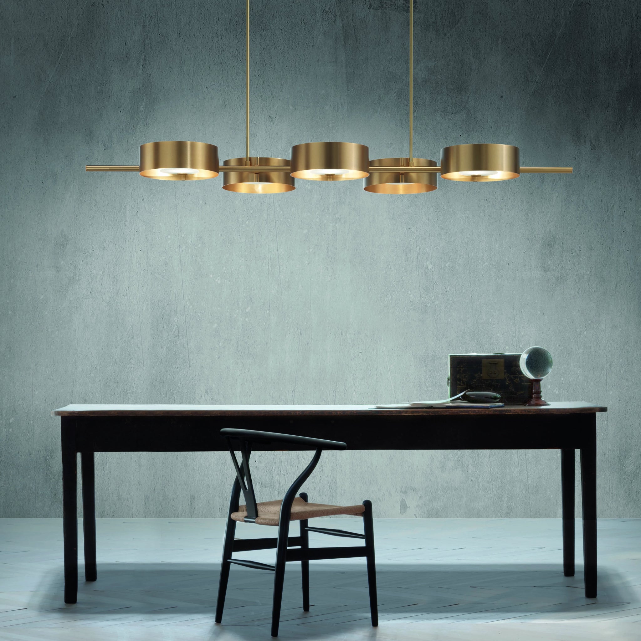 Modern Gold Metal Chandelier with 5 Circular Pendants