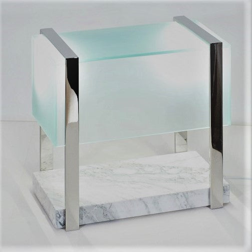 Frosted glass encased with metal frame and marble base by Ledevò