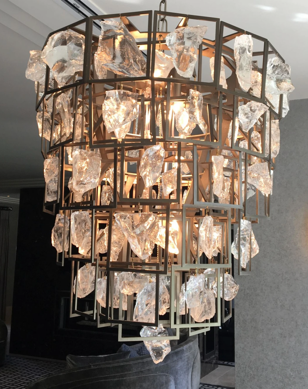 Large Modern Bespoke Chandelier With Murano Glass Or Rock Crystal