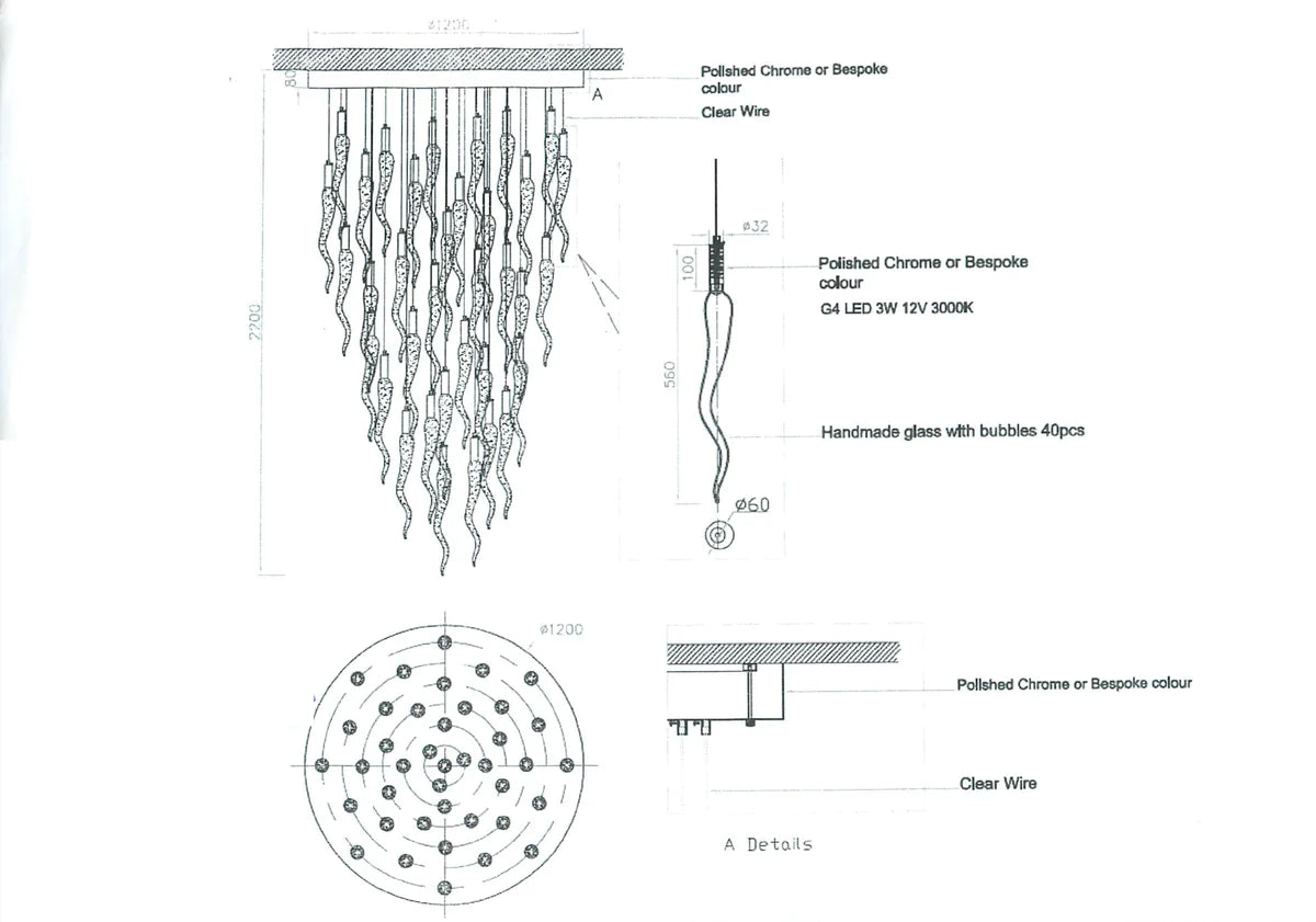 Glass Spiral Horn Soda Bubble Effect Hanging Lights Stairwell Chandelier In Various Custom Sizes & Styles