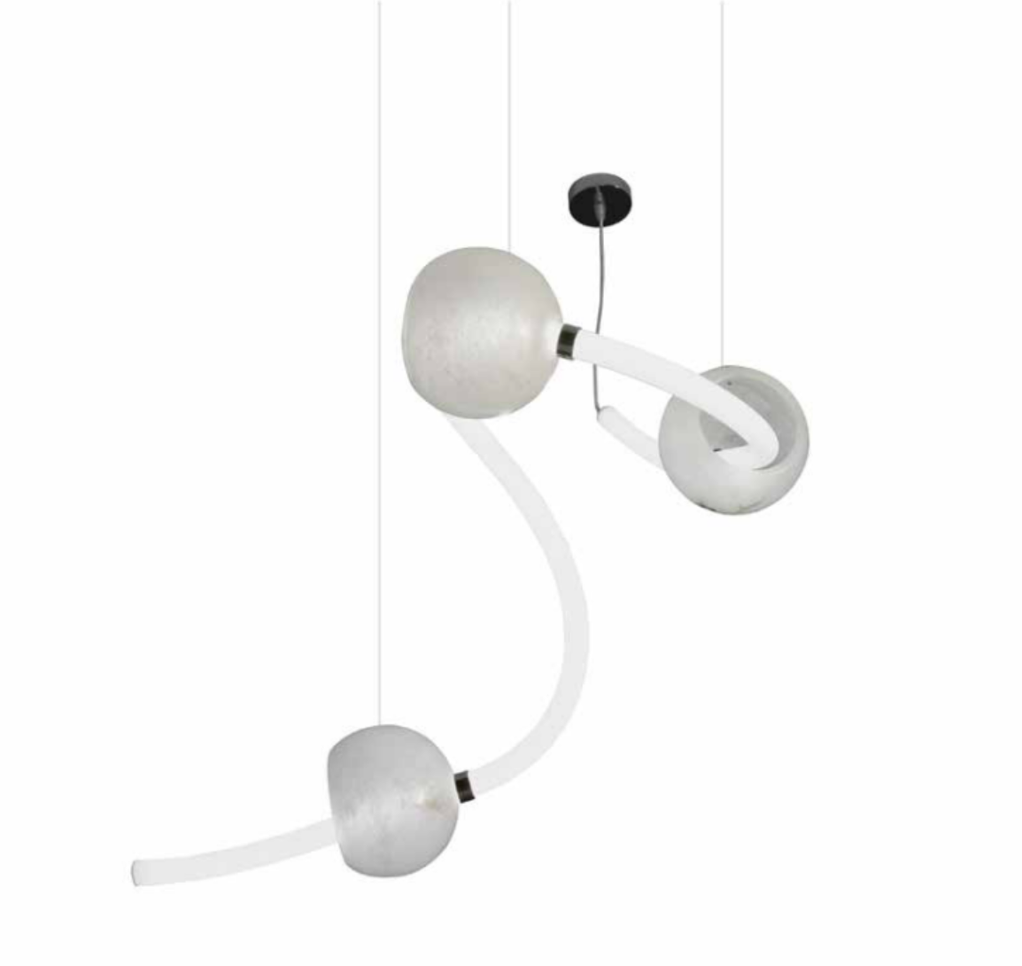 Orbital Led Bent Tube Chandelier With Alabaster Sphere Shades