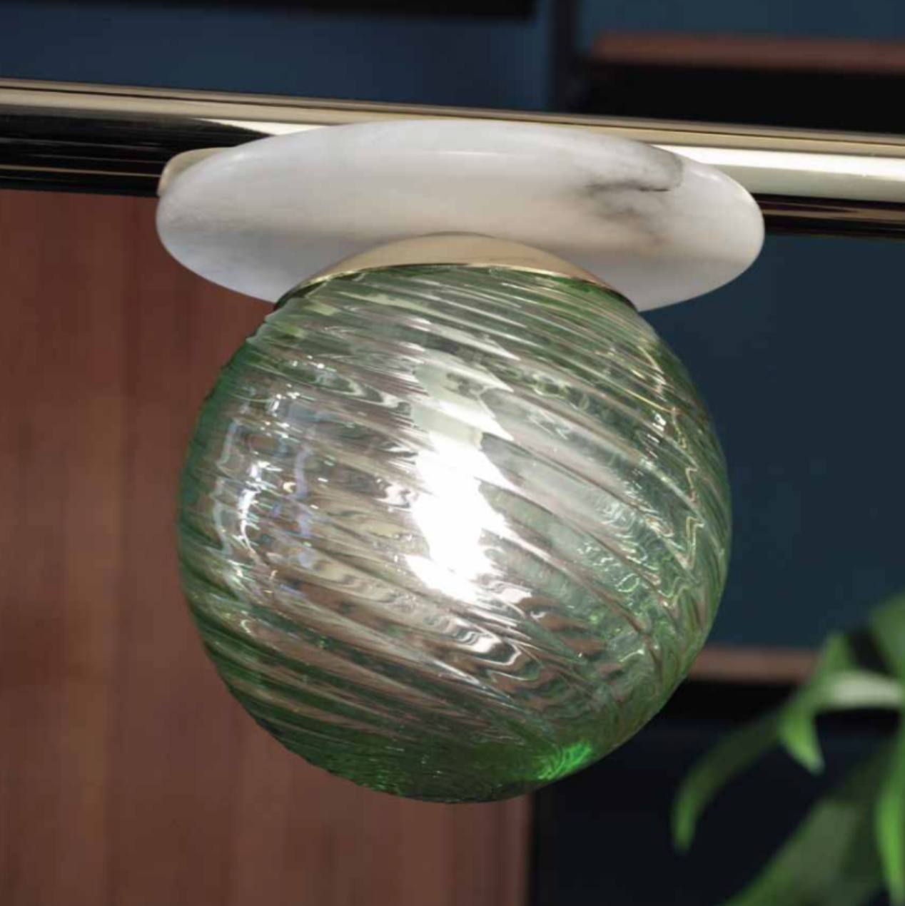 Modern Single Geometric Alabaster Disc Pendant Light With Murano Glass Bubbles