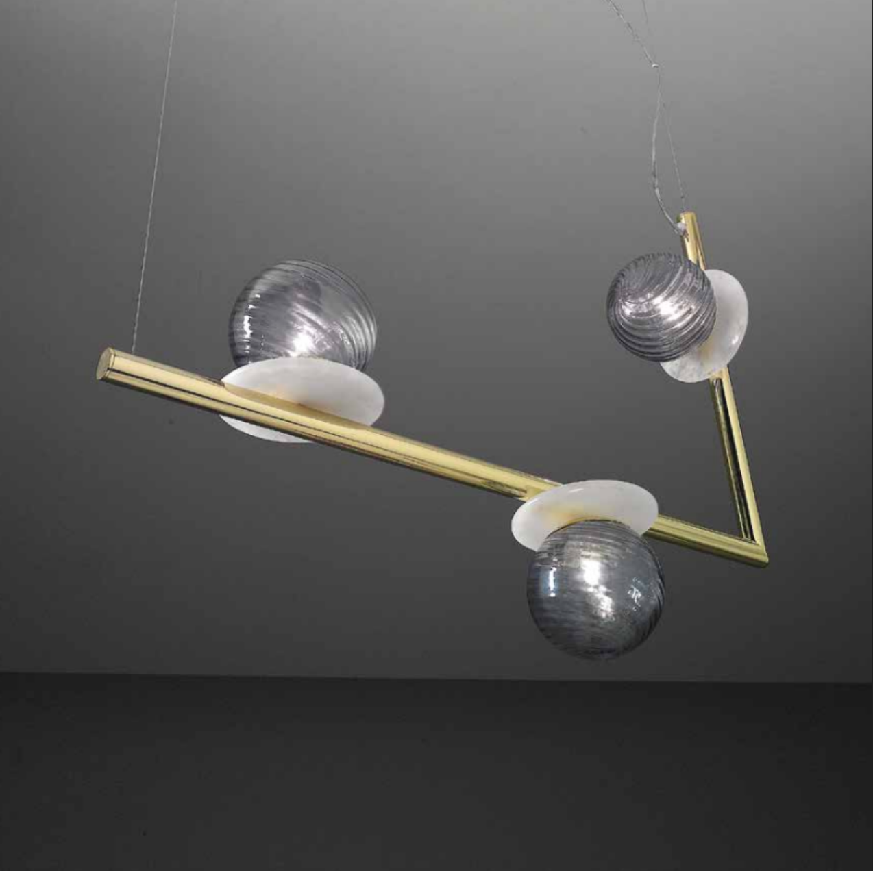 Modern Single Geometric Alabaster Disc Pendant Light With Murano Glass Bubbles