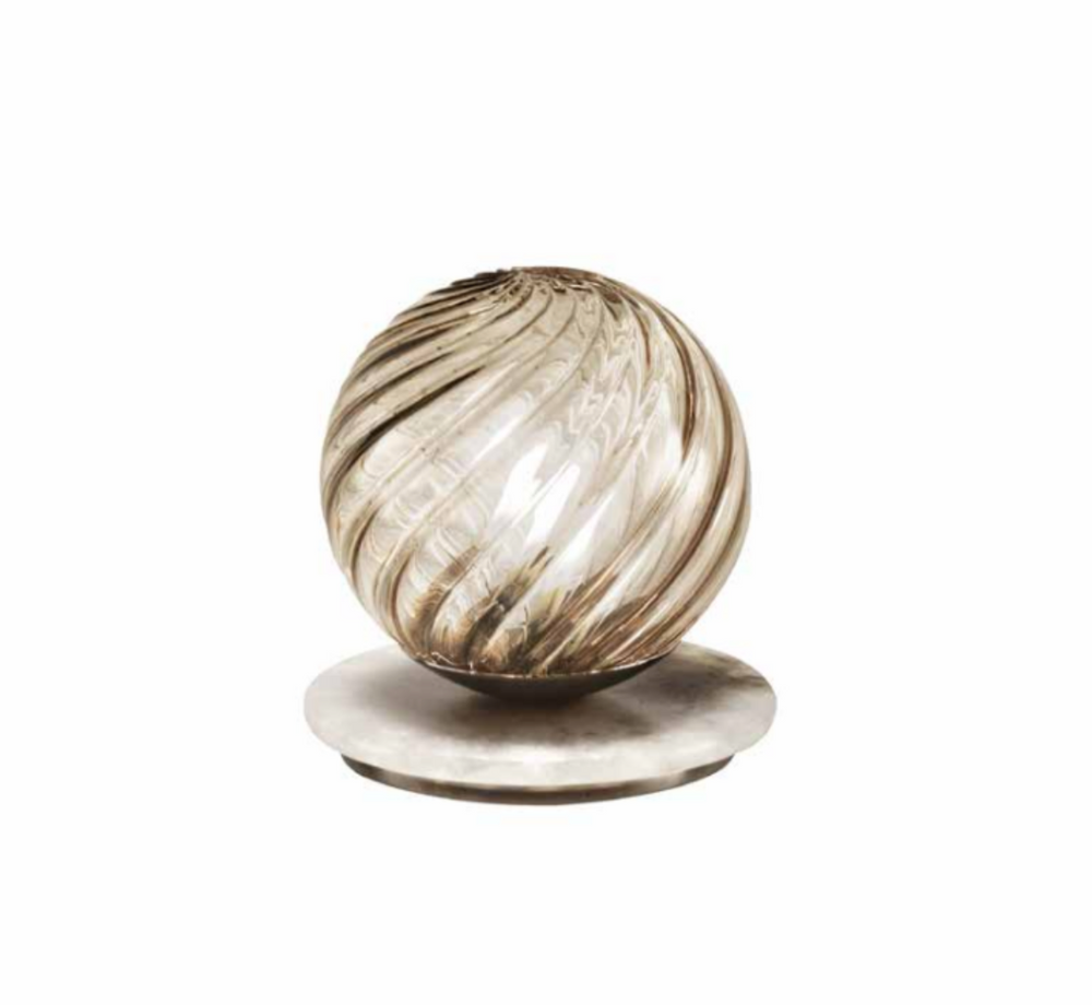 Custom Alabaster Disc Table Lamp & Striking FumÃ© Murano Glass Sphere