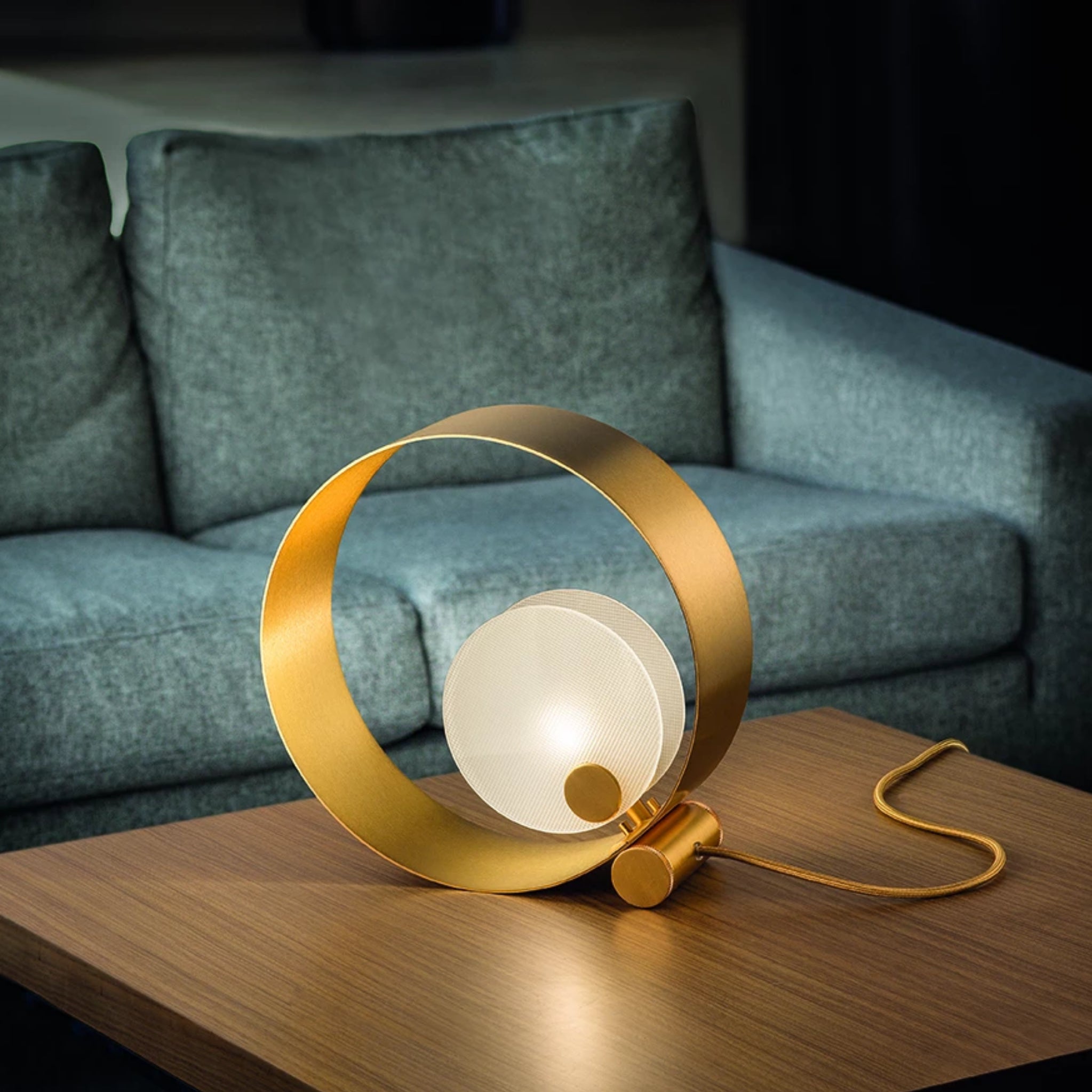 Modern Round Gold Metal Table Light