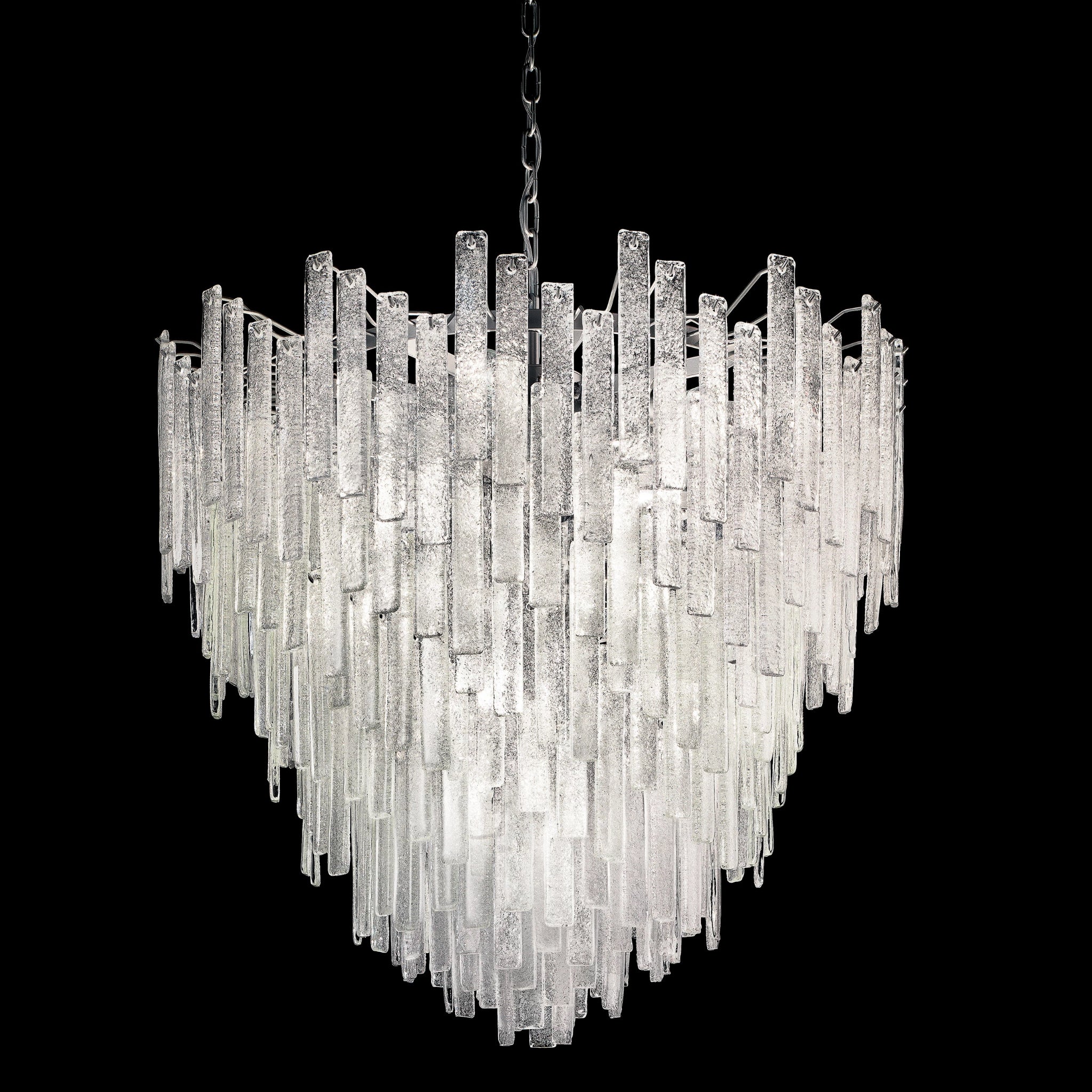 Mid Century Round Chandelier with Clear Graniglia Hand Cut Glass