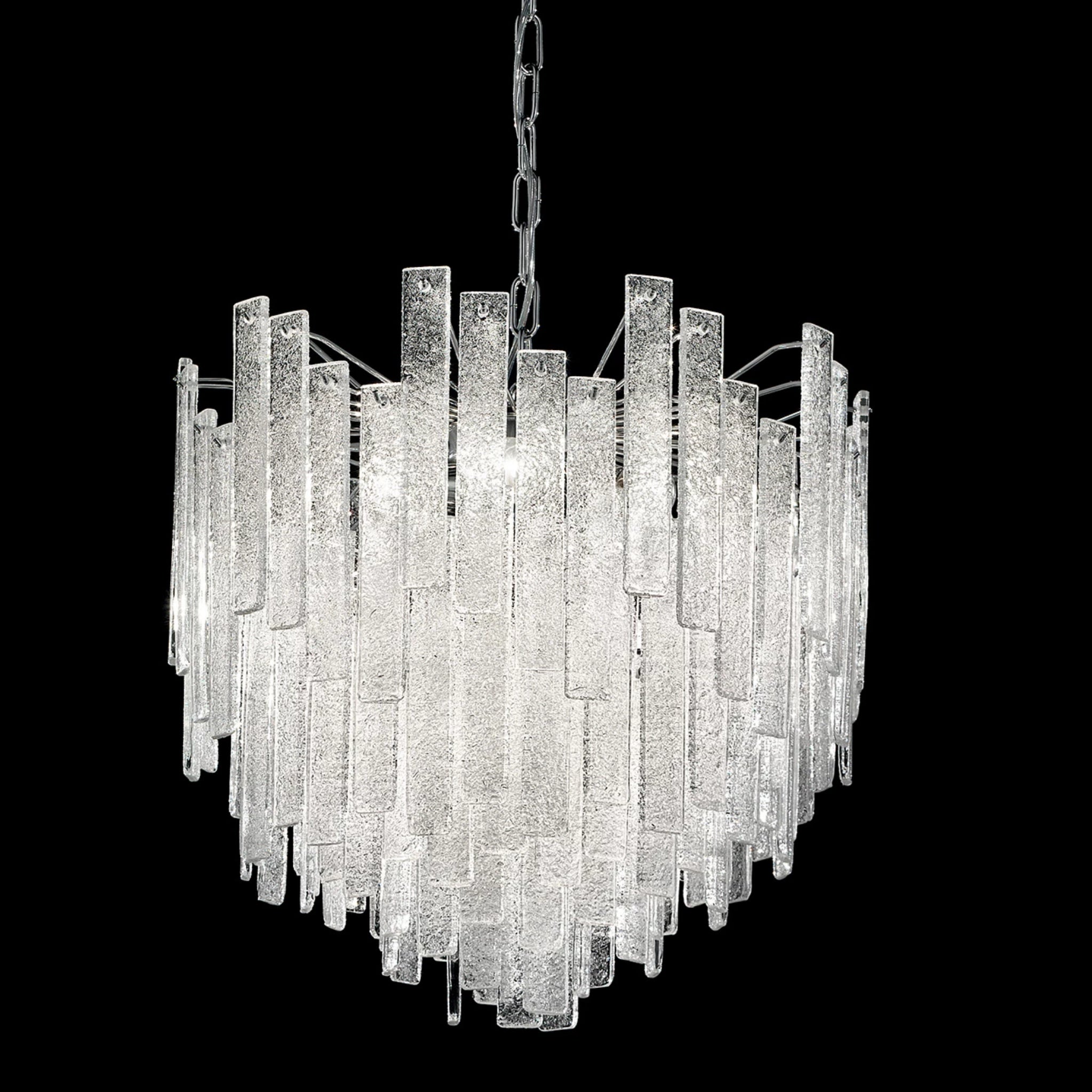 Mid Century Round Chandelier with Clear Graniglia Hand Cut Glass