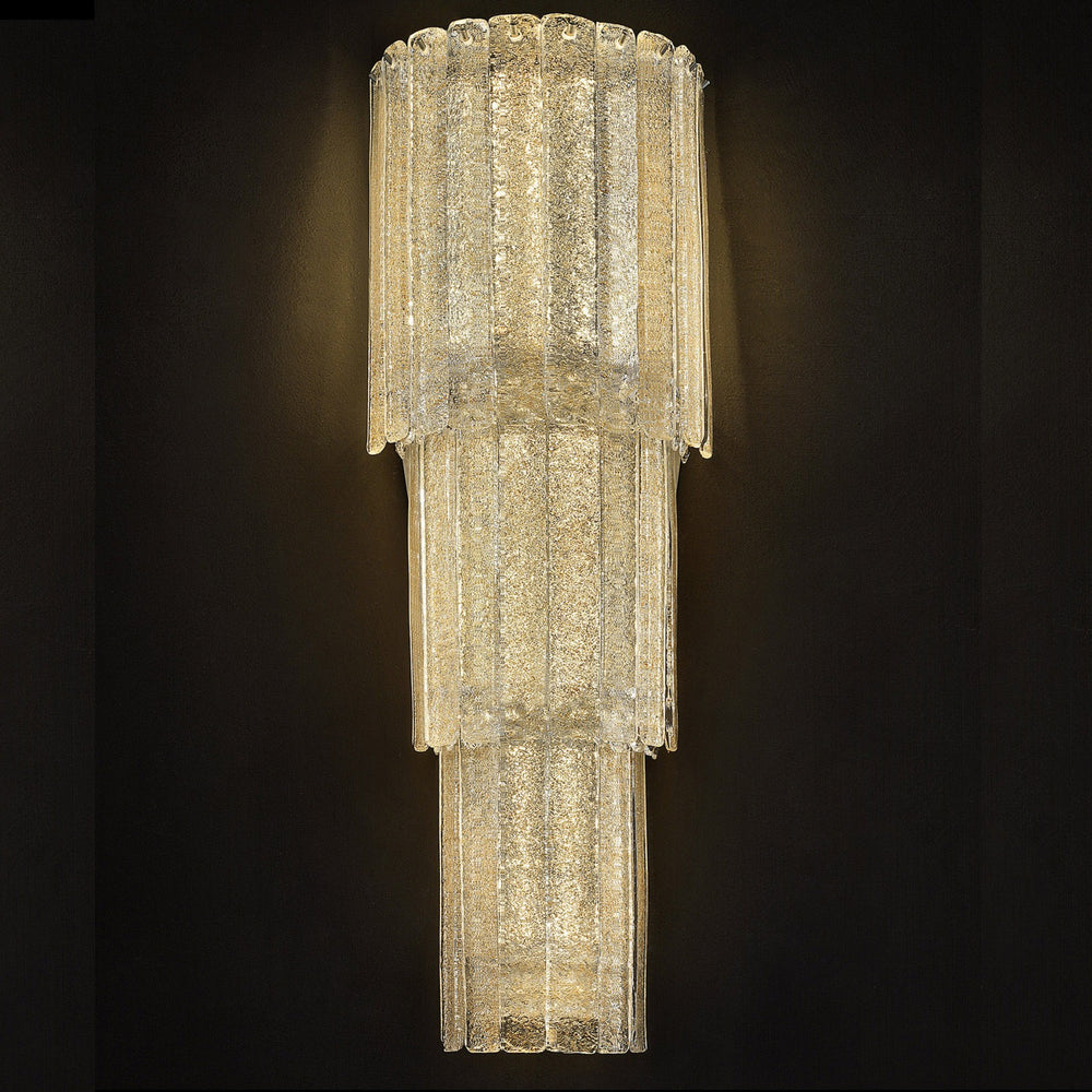 Mid Century-style Floated glass wall chandelier with 'Graniglia' granulated glass finish