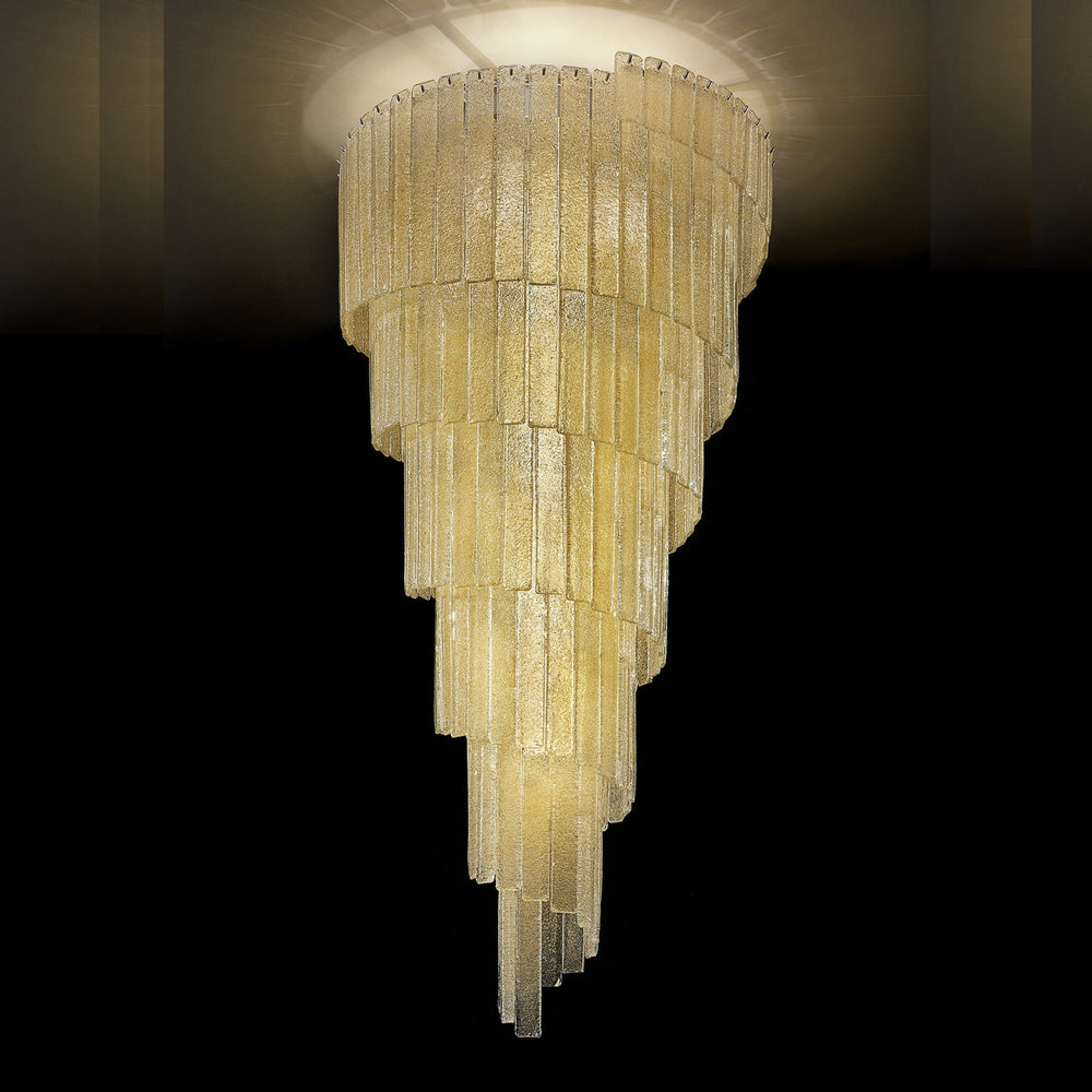 Mid Century-Style Floated Glass Ceiling Chandelier With 'Graniglia' Granulated Glass Finish.
