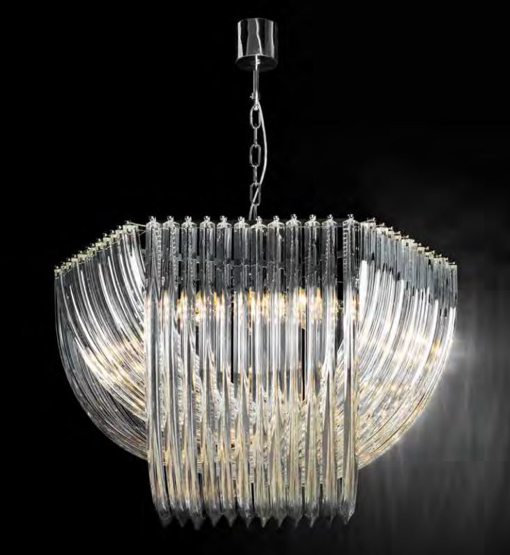 Mid Century-style Murano Glass Curved Prism chandelier in 3 Sizes