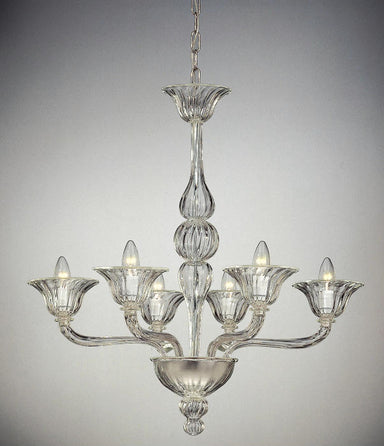 Classic clear Venetian glass chandelier with 6 lights