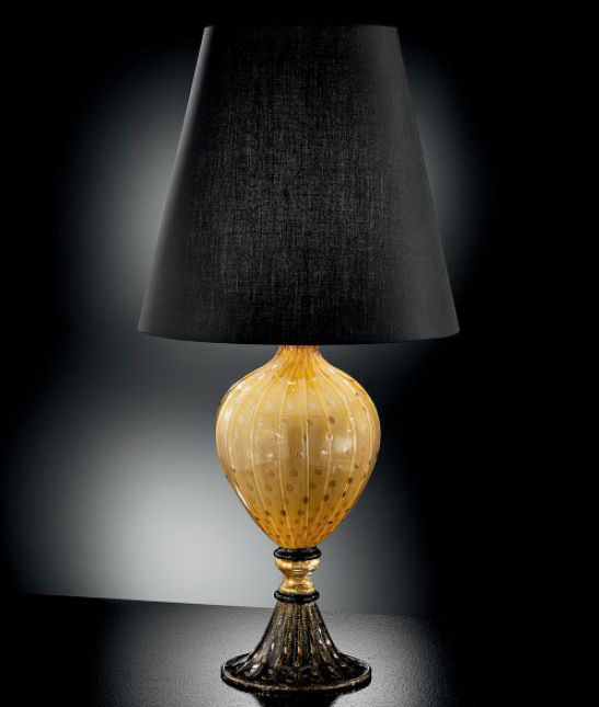 Black and gold Murano glass table lamp