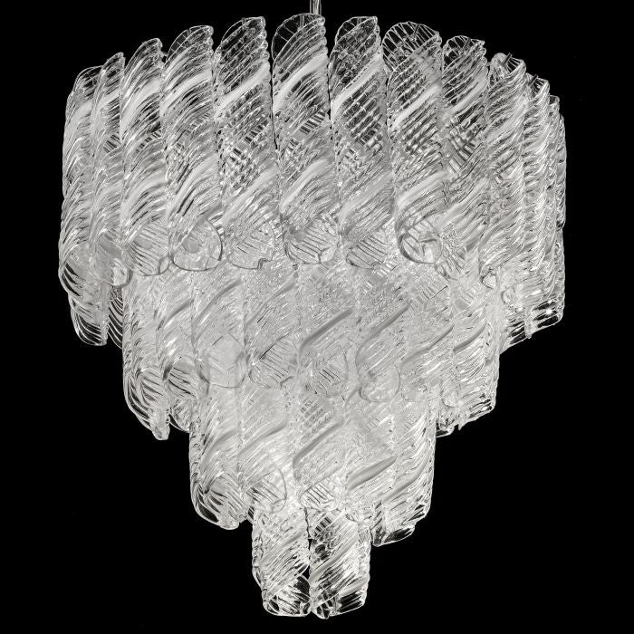 Bespoke 70s style white and clear Murano glass chandelier