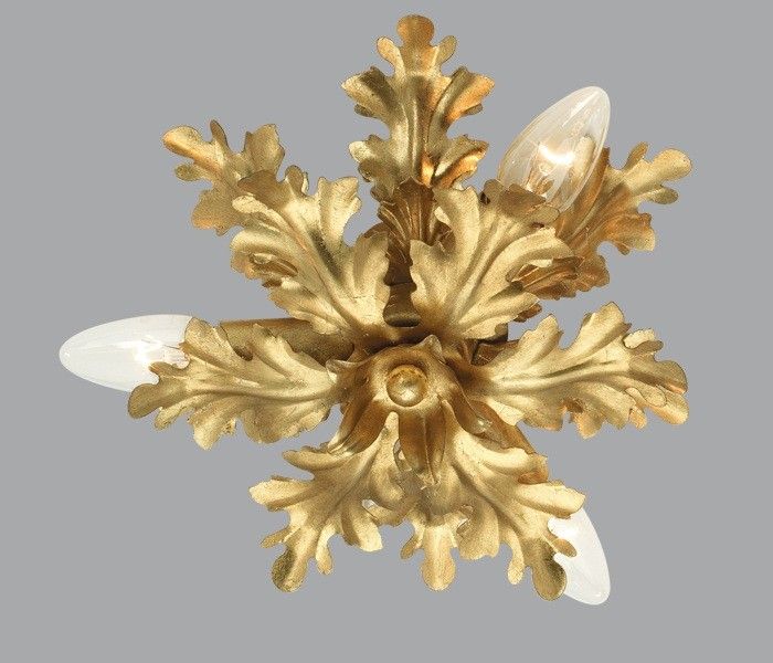 Three Lamp Leaf-inspired Ceiling Light in Gold Metal