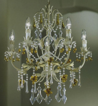 Ivory & Gold 5 Arm Chandelier With Murano Glass Fruits