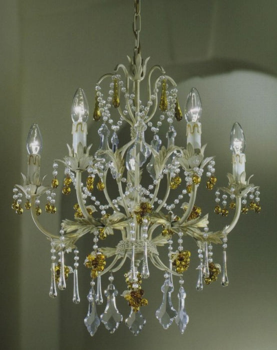 Ivory & gold 5 arm chandelier with Murano glass fruits