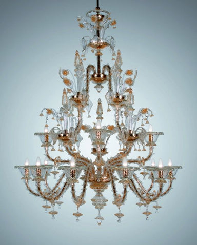 Gold & clear glass 12 light Murano Rezzonico style chandelier