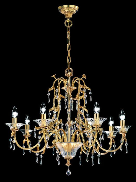 8 light Italian gold chandelier with Murano glass bobeches