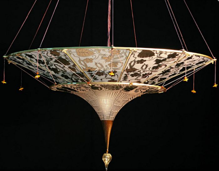Gold Fortuny-style chandelier in Murano glass