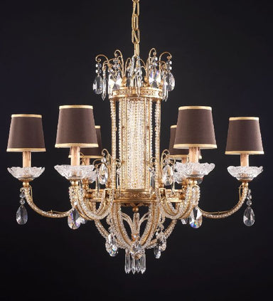 6 Light Chandelier with Crystal Glass Pendants and Shades