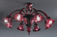 Red handblown Italian glass ceiling light fitting with 8 lights