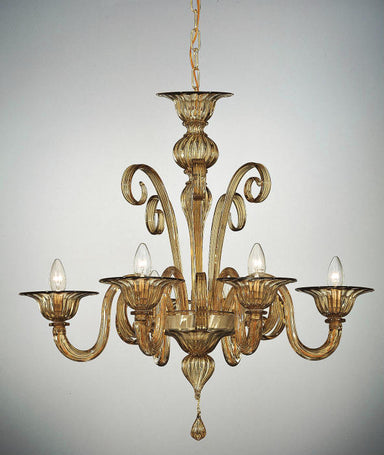 Smoked amber glass 6 light Murano glass chandelier