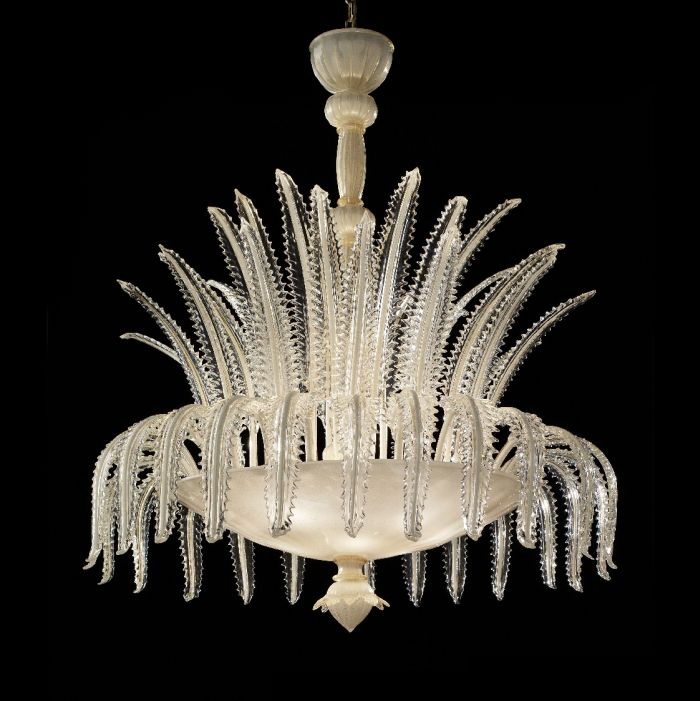 White, gold & clear Murano glass leaf chandelier