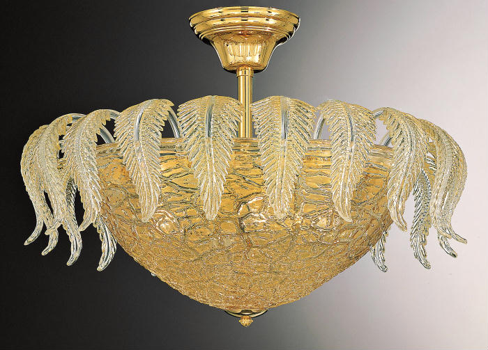 Murano light fitting with clear glass and gold leaves